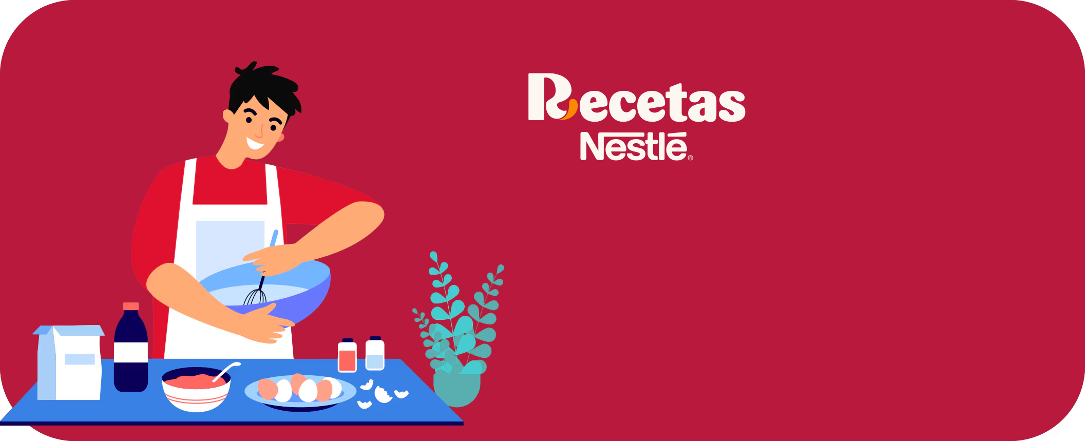 Una imagen de un hombre preparando una receta de Nestlé. Texto en la imagen: Recetas Nestlé.